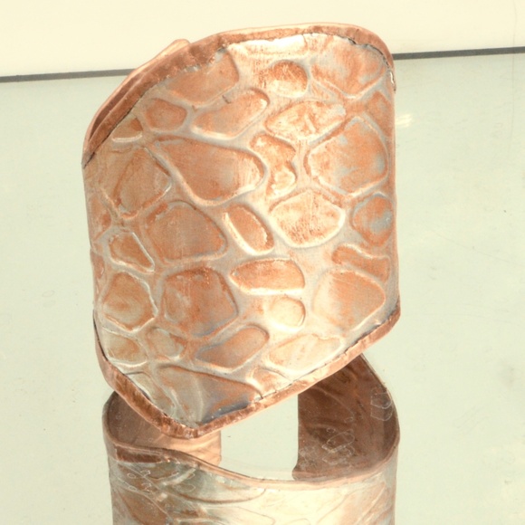 Copper Silver Patina Distressed Wide Cuff Bracelet - Picture 5 of 6